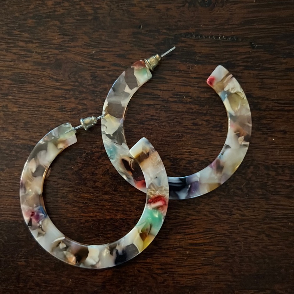 Colorful, acrylic earrings/ hoops.